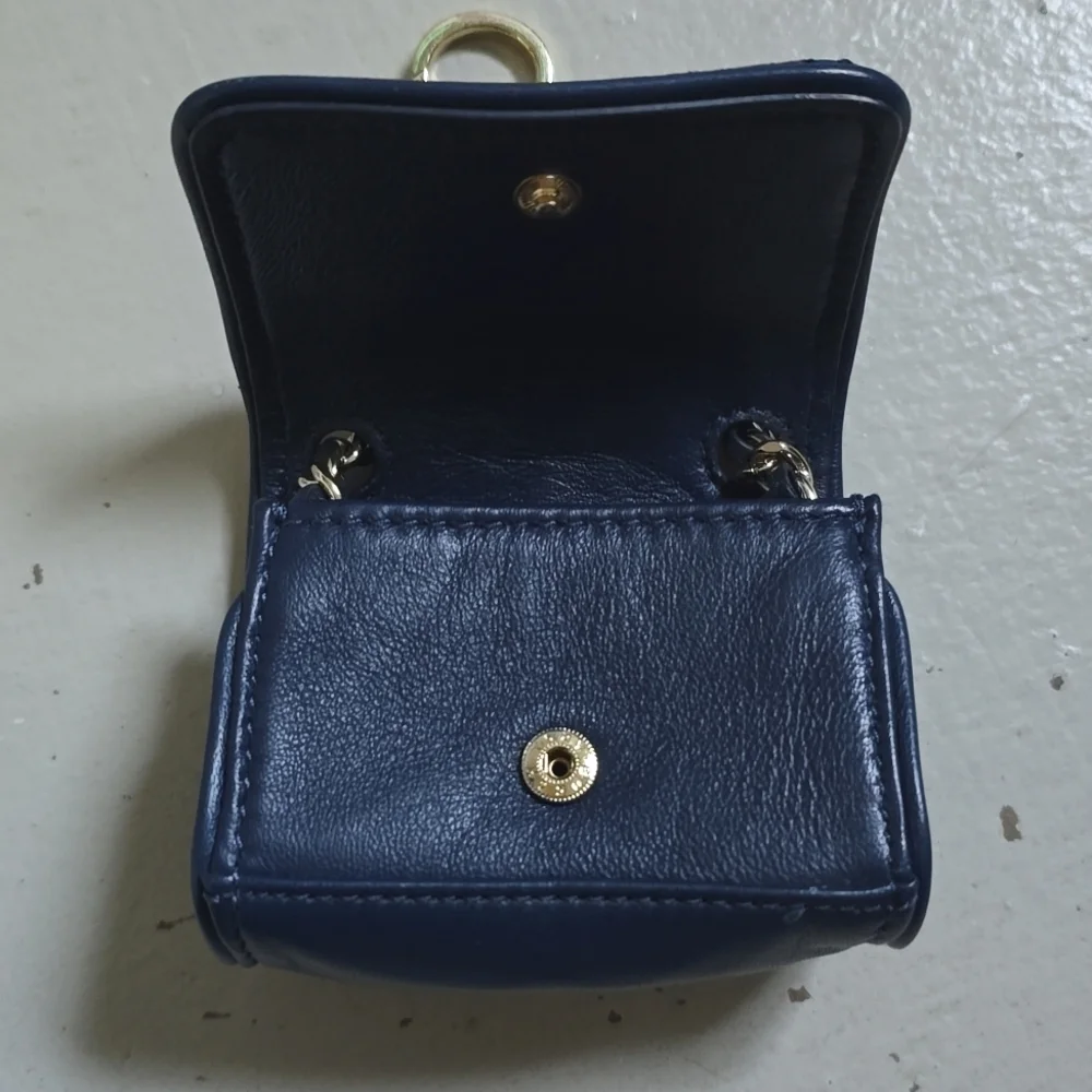 Tory Burch Blue Leather Quilted Mini Purse Charm Keychain